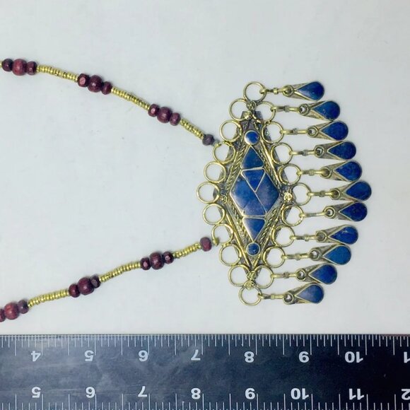 Lapis Lazuli Pendant Necklace With Beaded Chain, Handmade Beaded Chain Necklace, - Picture 8 of 12